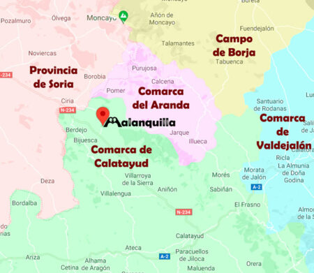 mapa de las comarcas del aranda, calatayud y soria de la provincia de zaragoza