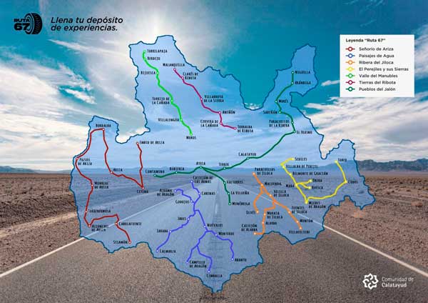mapa de las 7 rutas de la ruta 67 de calatayud